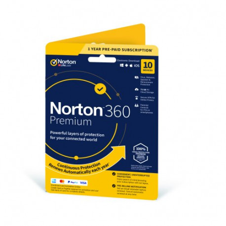 Norton 360 Premium 2021 10 Devices 1 Year Subscription with Automatic Renewal